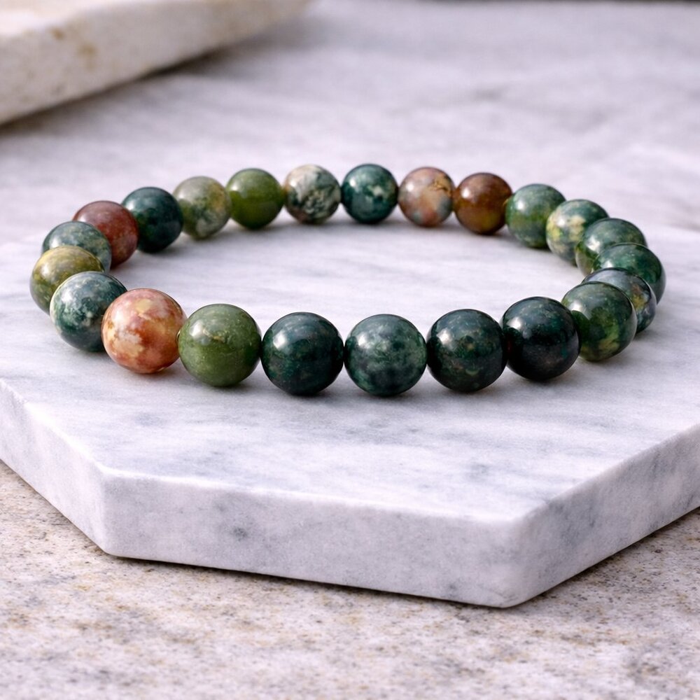 Indian Agate Natural Stone 8mm Beads Stretch Bracelet Crystal Healing Jewelry